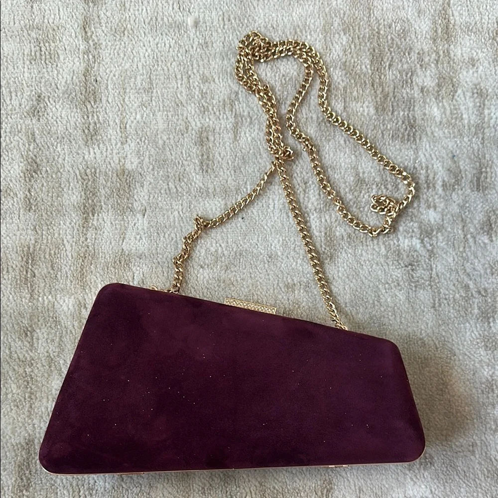 Women’s Burgundy Suede Chain Clutch